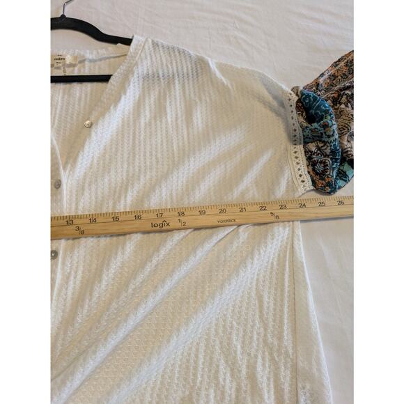 Entro‎ Top Womens Large Floral Sleeves Patchwork Entro Waffle Knit Long Sleeve - Picture 5 of 7